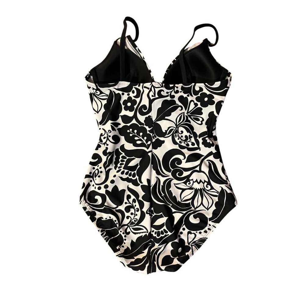 Speedo One Piece Swimsuit Womens 14 Used Black Ivory Floral 7225349 - Picture 4 of 16